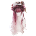 Purple Red Gradient Light Pink Synthetic Long Curly Hair Wig Japanese  Rooming Face Natural Cute Girls Cosplay Wigs