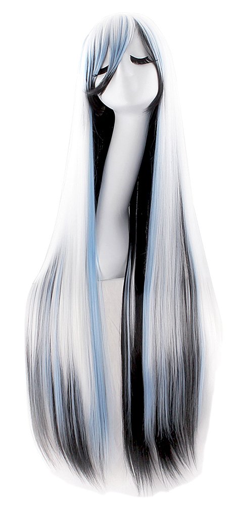 40" 100cm Anime Costume Long Straight Cosplay Wig Party Wig (White/Blue/Black)