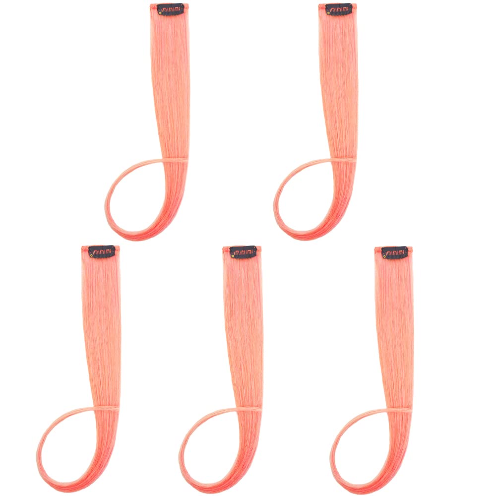 18 Inches 5 Pcs Colored Party Highlights Straight Hair Clip in Human Hair Extensions in Multiple Colors (coral Pink)