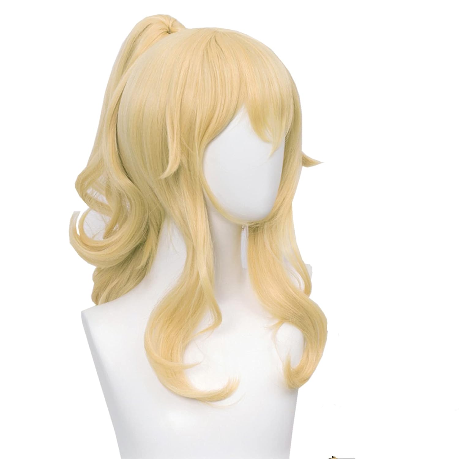 Wavy Blonde Ponytail Wig for  Cosplay,Golden Princess Hair Wigs with Pigtails Bangs + Wig Cap for Halloween Peach Costume