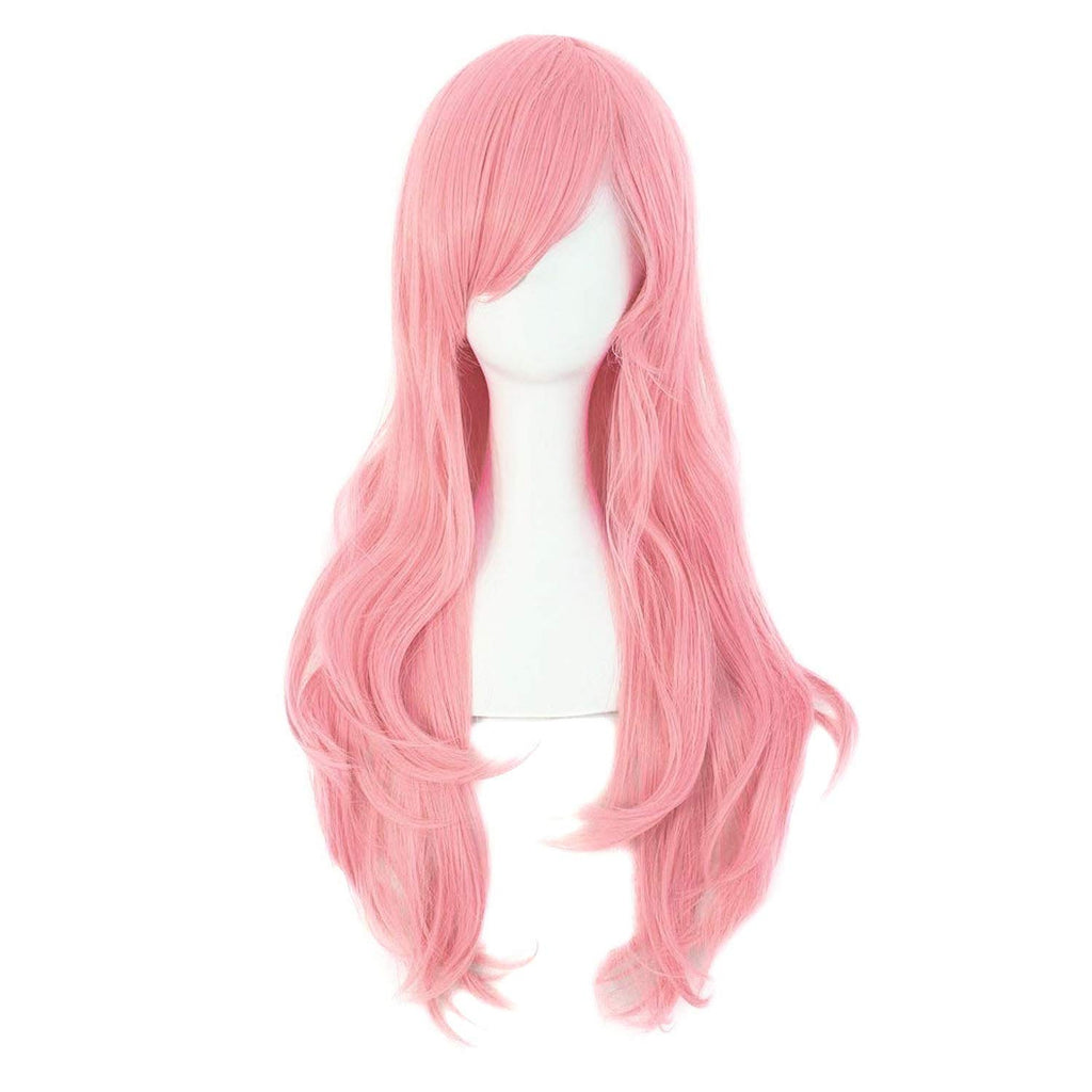 28" 70cm Long Curly Hair Ends Costume Cosplay Wig (Pink)
