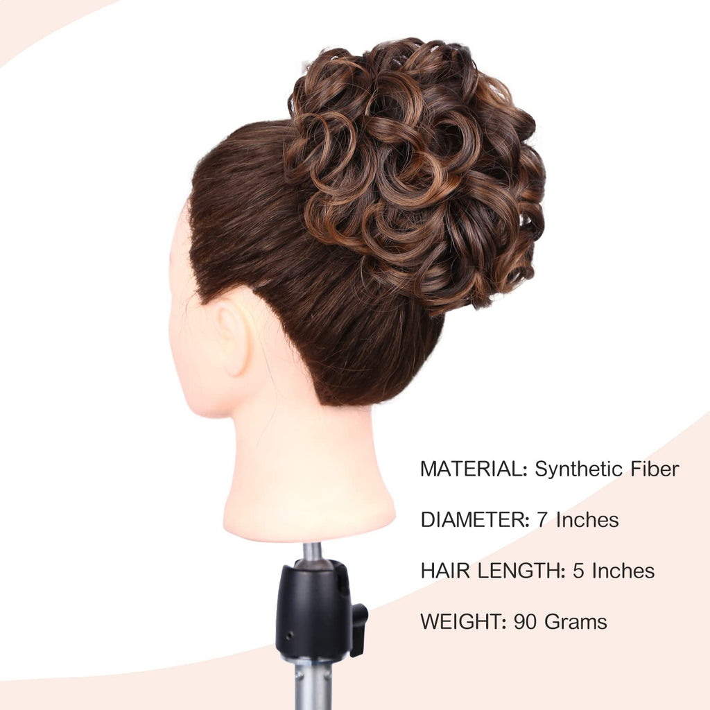 Messy Hair Bun Clip in Updo Hairpieces for Women Brown Curly Scrunchies Tousled Chignon Synthetic Short Ponytail Hair Extensions