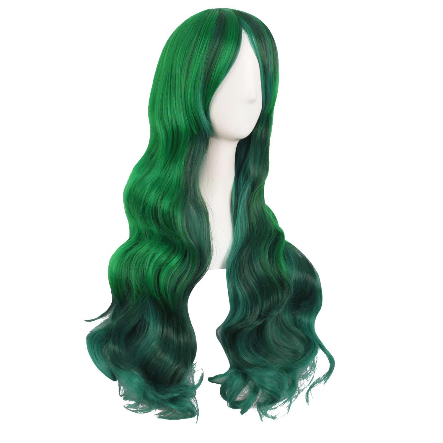 28 Inch/70 cm Beautiful Long Wavy Harajuku Style Cosplay Side Bangs Wigs (Lake Green/Grass Green) (Mixed Green)