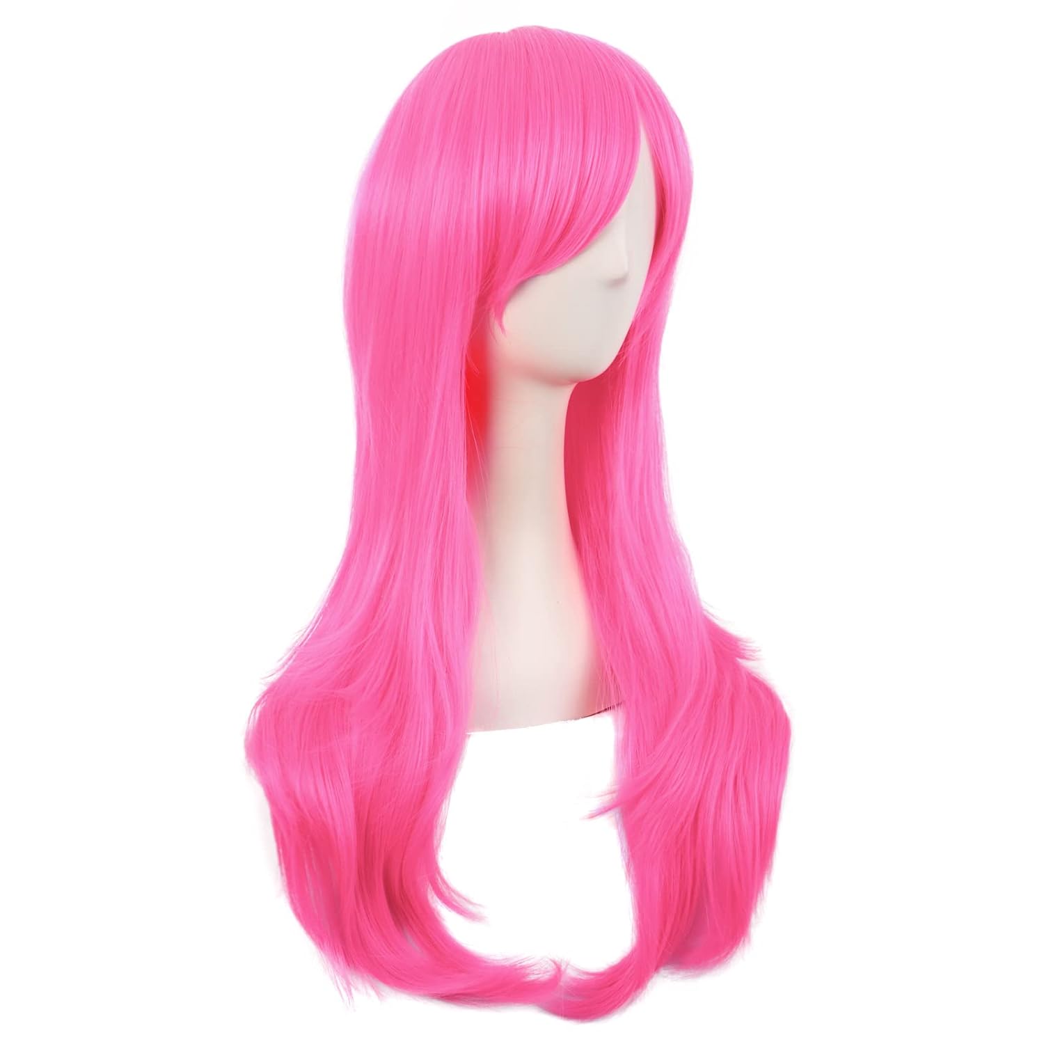 28 Inch/70 cm Women Side Bangs Long Curly Hair Cosplay Synthetic Wig (Neon Pink)