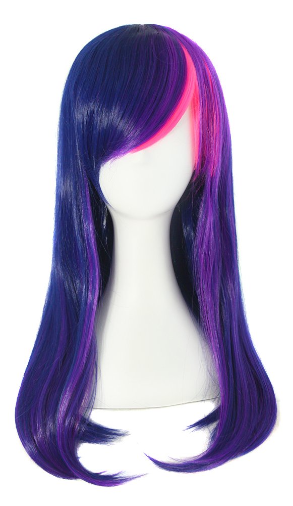24"/60cm Side Bangs Stylish Long Great Wavy Curly Cosplay Party Wig (Mixed Purple/Pink)