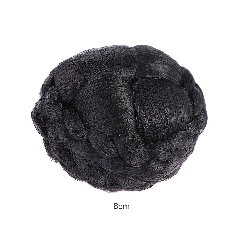Braided Hair Piece - Elegant Synthetic Chignon Bun for Women, Straight Updo Braided Scrunchie for Party/Costume (Black)
