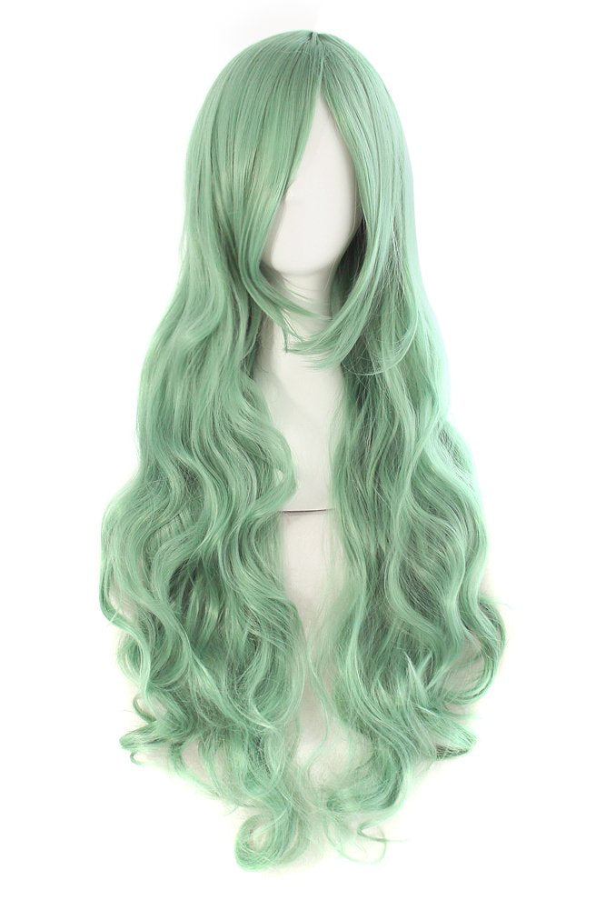 32" 80cm Long Hair Spiral Curly Cosplay Costume Wig (Gray Green)
