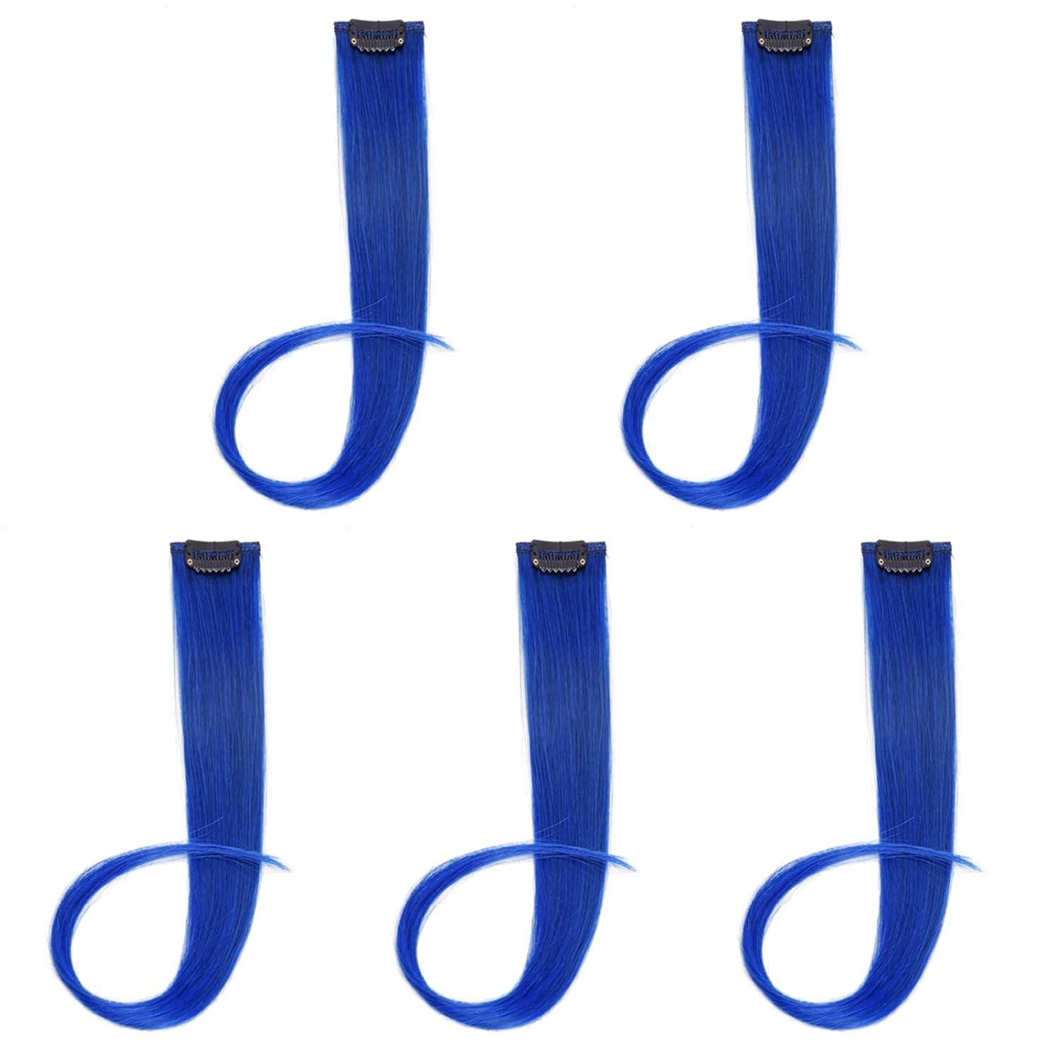 5 Pcs blue hair extensions 18 Inches Colored Christmas Party Highlights Straight Hair Clip in Human Hair Extensions in Multiple Colors