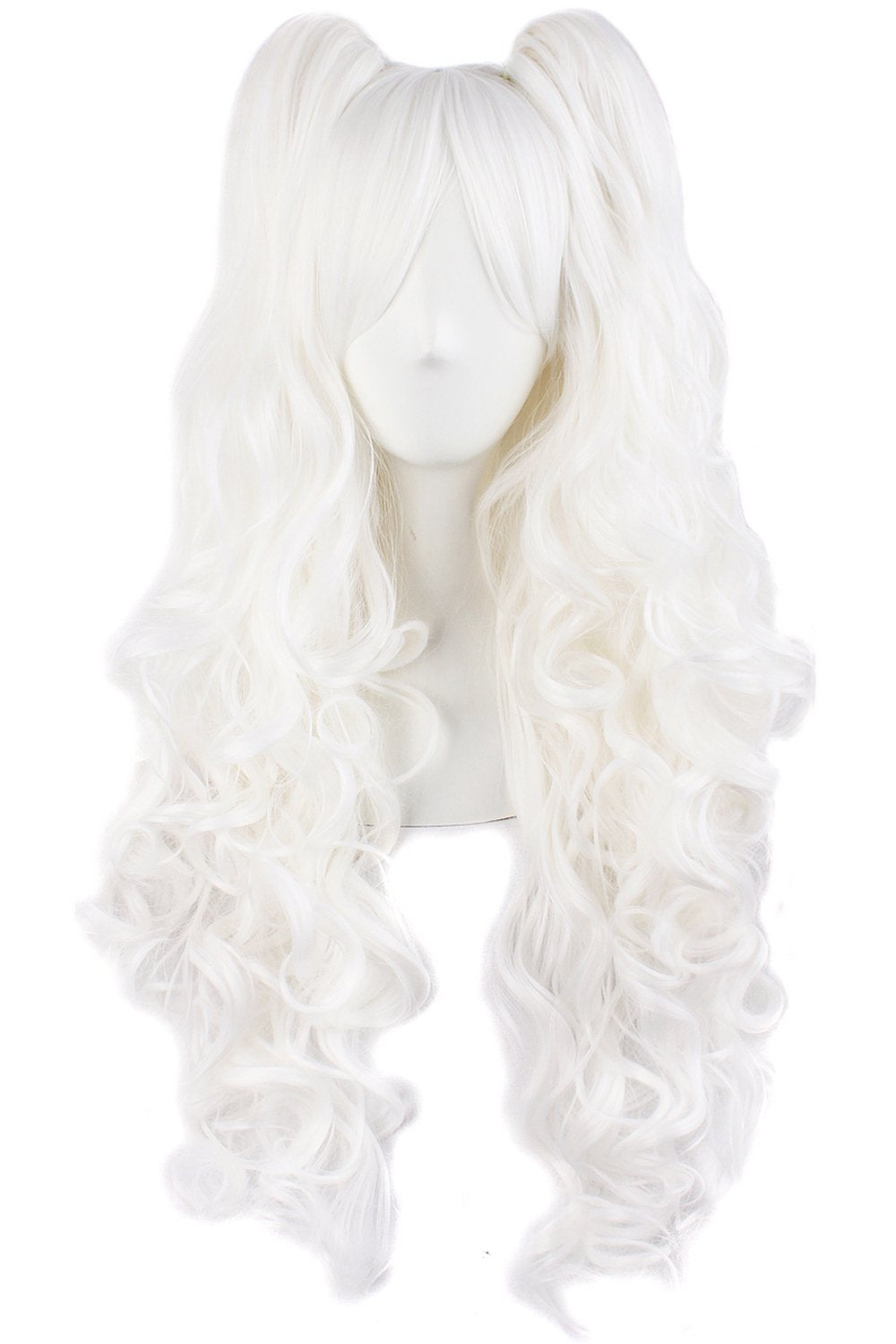 28"/70cm  Long Curly Clip on Ponytails Cosplay Wig (White)