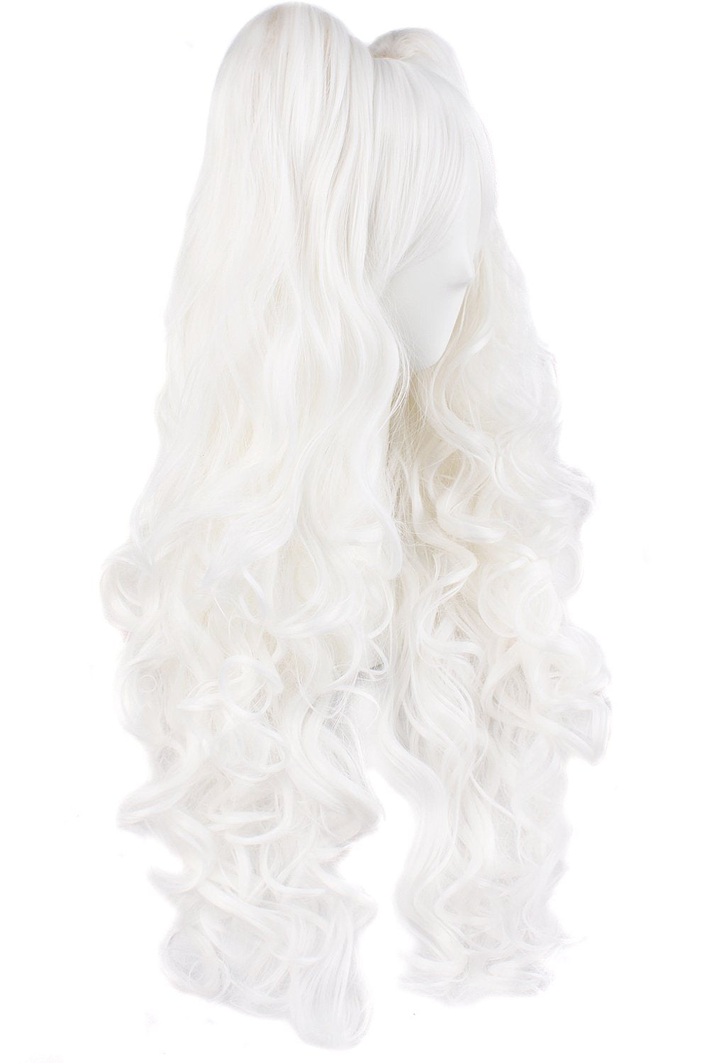 28"/70cm  Long Curly Clip on Ponytails Cosplay Wig (White)