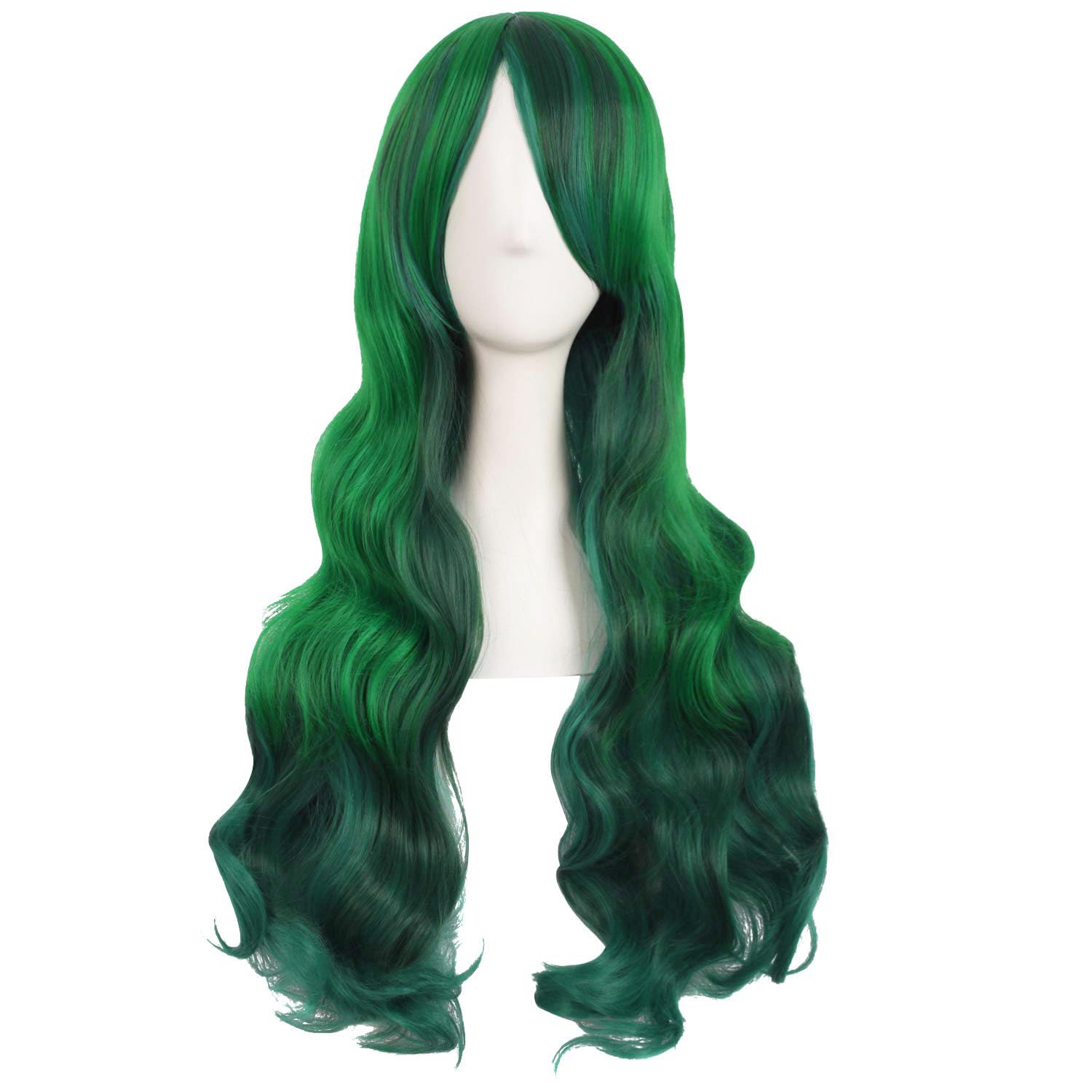 28 Inch/70 cm Beautiful Long Wavy Harajuku Style Cosplay Side Bangs Wigs (Lake Green/Grass Green) (Mixed Green)