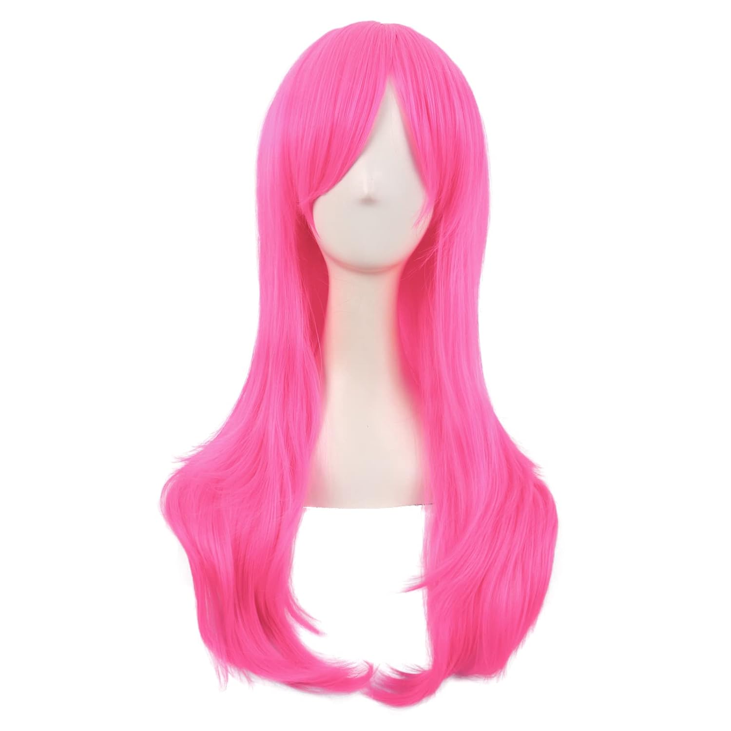 28 Inch/70 cm Women Side Bangs Long Curly Hair Cosplay Synthetic Wig (Neon Pink)