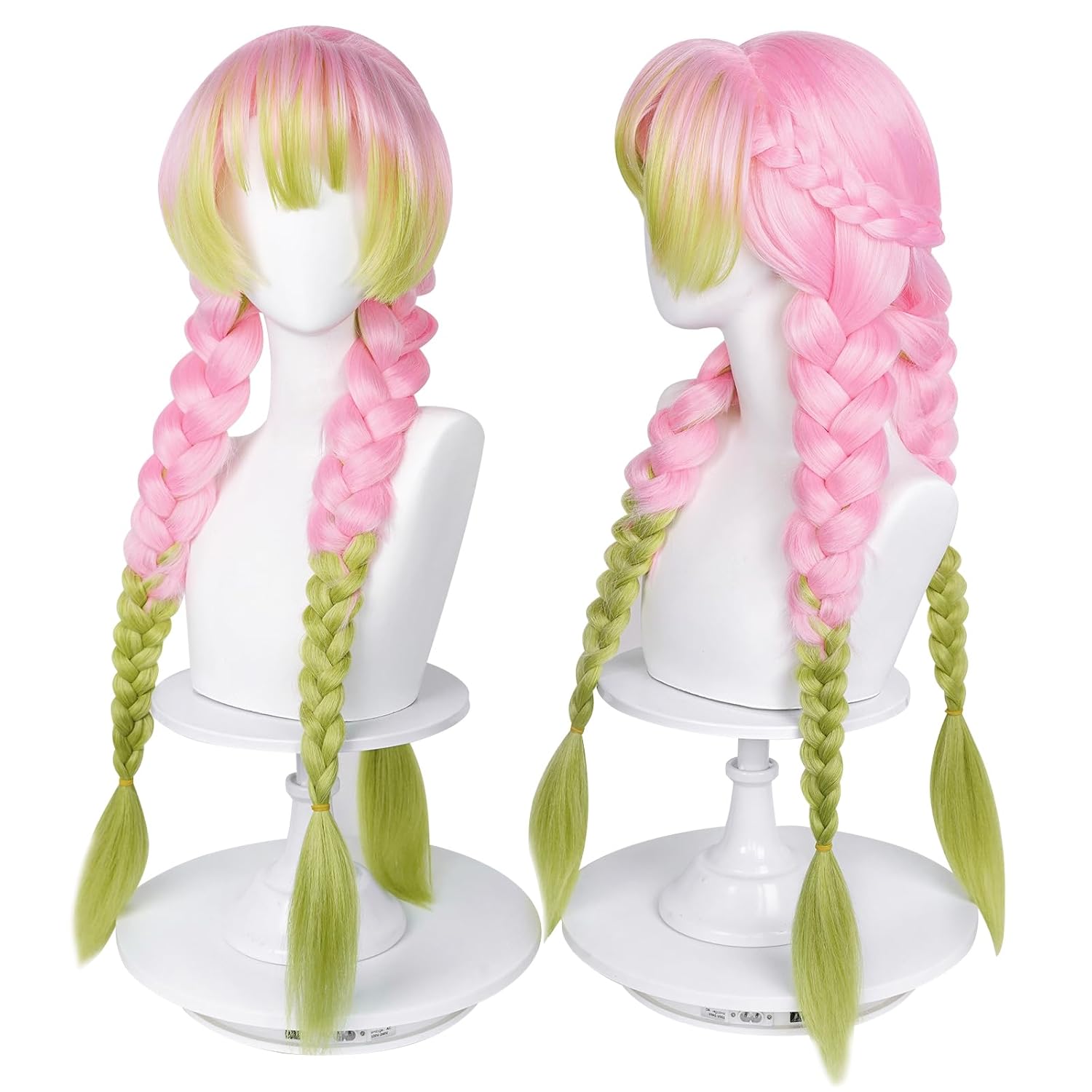 Anime Pink and Green Wig for  Cosplay Braided Hair Wig with Pigtails Halloween Party Wig + Cap