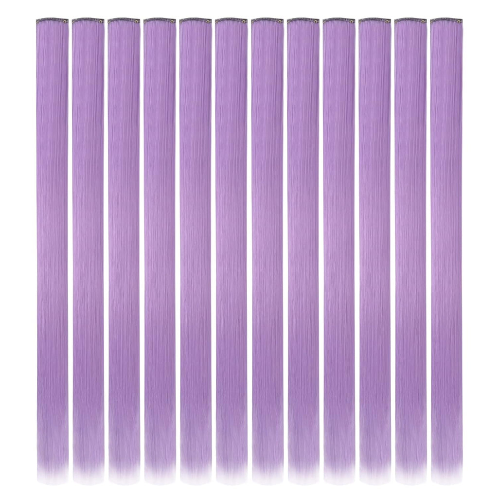 12 Pcs Clip in Hair Extensions, 22 Inch Colored Hair Extensions Party Highlights Long Straight Synthetic Hairpieces for Women Kids Girls (Light Purple)
