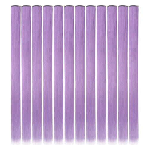 12 Pcs Clip in Hair Extensions, 22 Inch Colored Hair Extensions Party Highlights Long Straight Synthetic Hairpieces for Women Kids Girls (Light Purple)