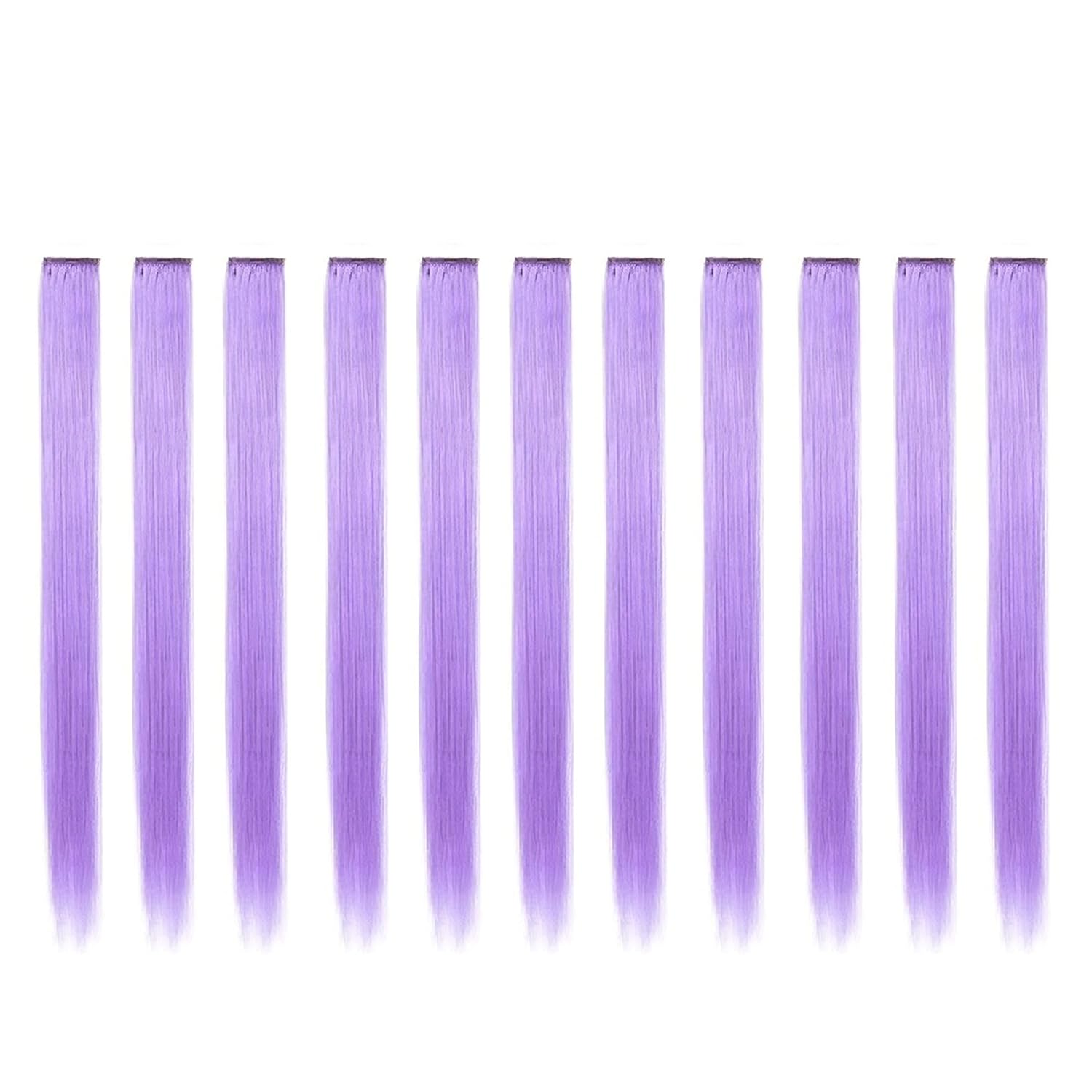 Bundle 11 Pieces Single Color 21 Inches Straight Party Highlights Clip In Synthetic Hair Extensions  Halloween Costume (Violet)