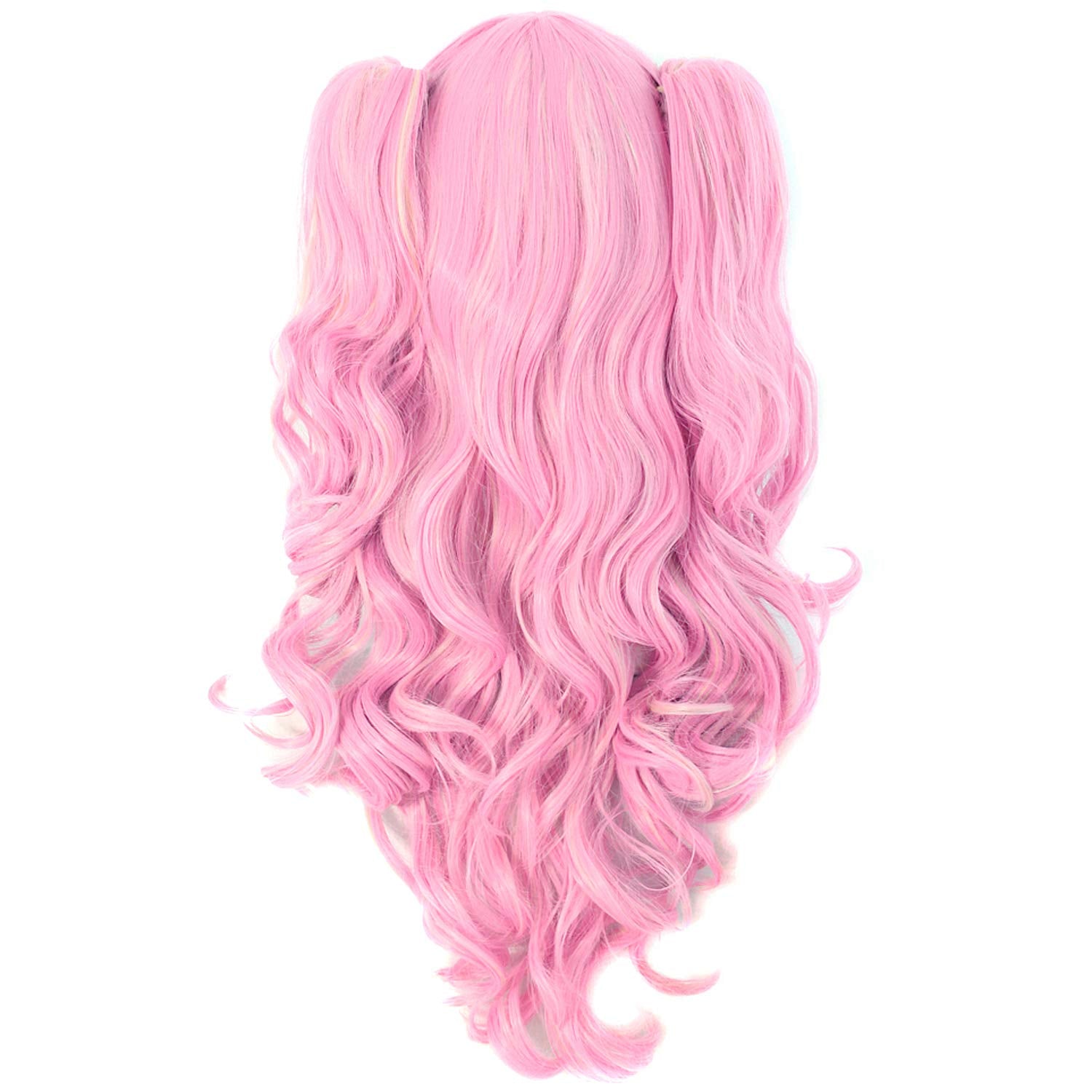 Multi-color  Long Curly Clip on synthetic Ponytails Cosplay Wig (Pink/Blonde)
