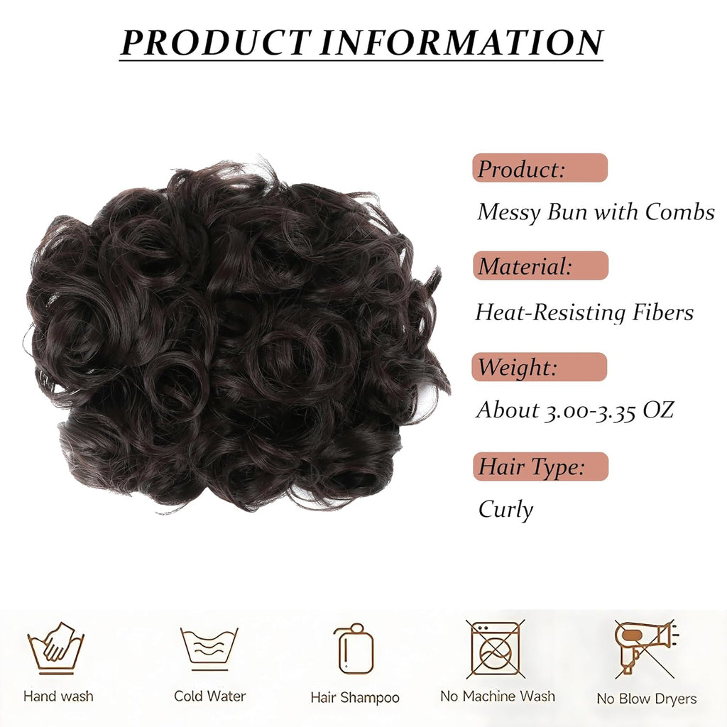 Combs Messy Bun Hair Piece Curly Dish Hair Buns Extension Thick Chignon Hairpiece Clip in Ponytail Scrunchies Hair Pieces for Women (Dark Brown -#98)