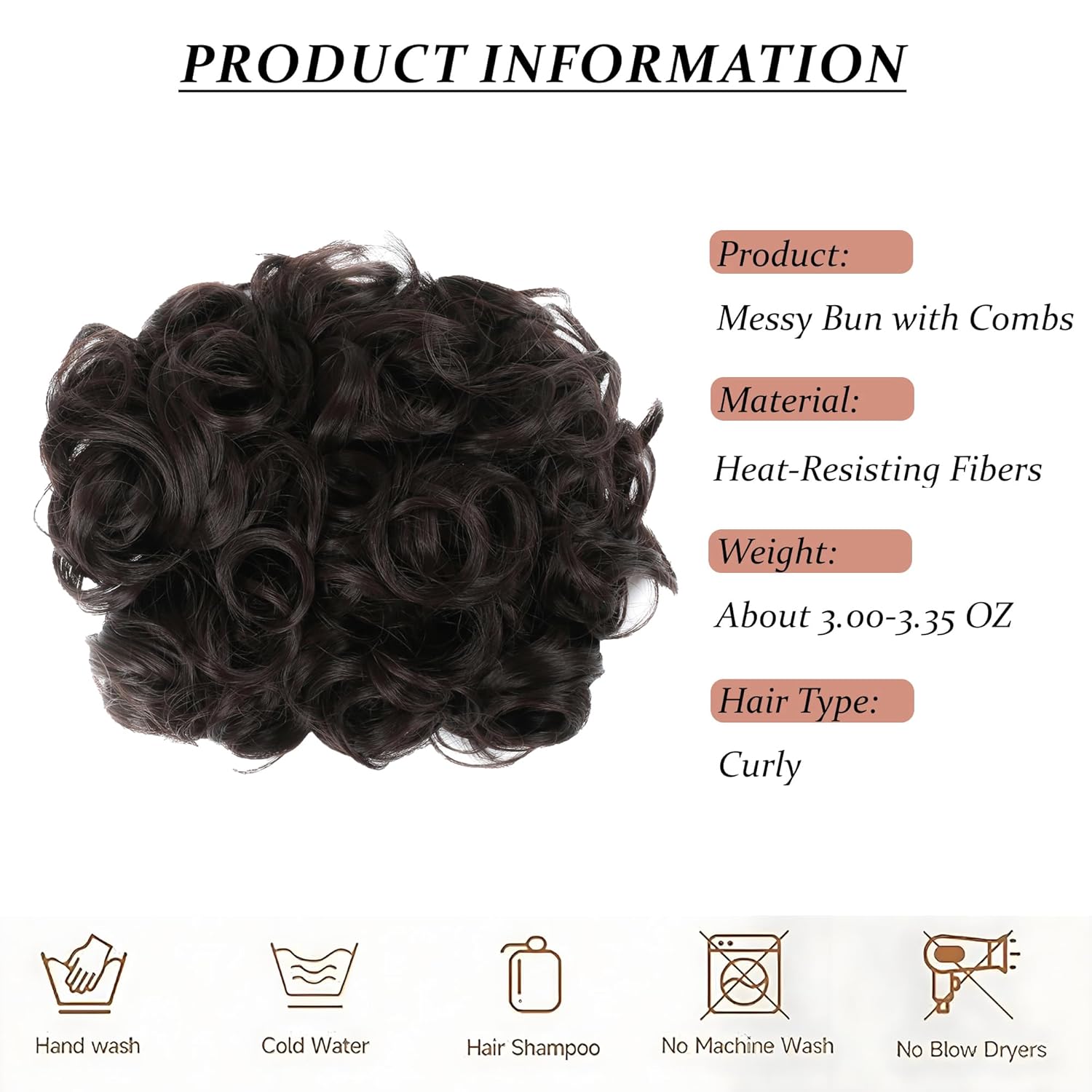 Combs Messy Bun Hair Piece Curly Dish Hair Buns Extension Thick Chignon Hairpiece Clip in Ponytail Scrunchies Hair Pieces for Women (Dark Brown -#98)