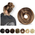 Messy Bun Hair Piece Human Hair, Human Hair Bun, Messy Bun Scrunchie Updo Hairpieces Donut, Real Hair Bun Wig, Hairpiece for Women Medium Brown Mixed Honey Blonde