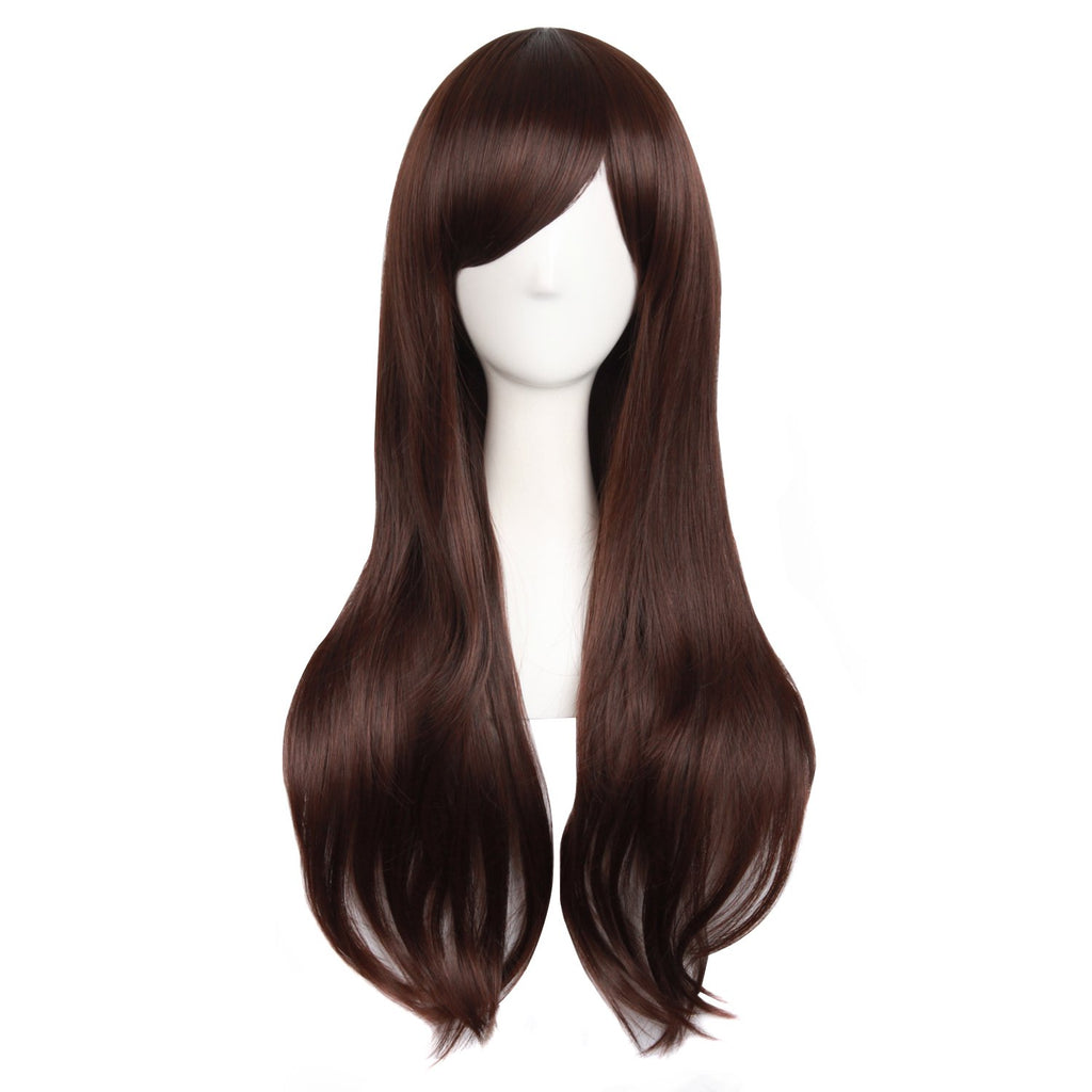 28"/70cm Women Side Bangs Long Curly Hair Cosplay Wig(Dark Brown)