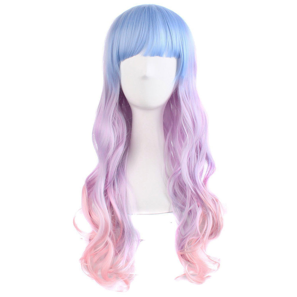 Beautiful Long Wavy Harajuku Style Cosplay Wig (Light Blue/Light Purple/Pink)