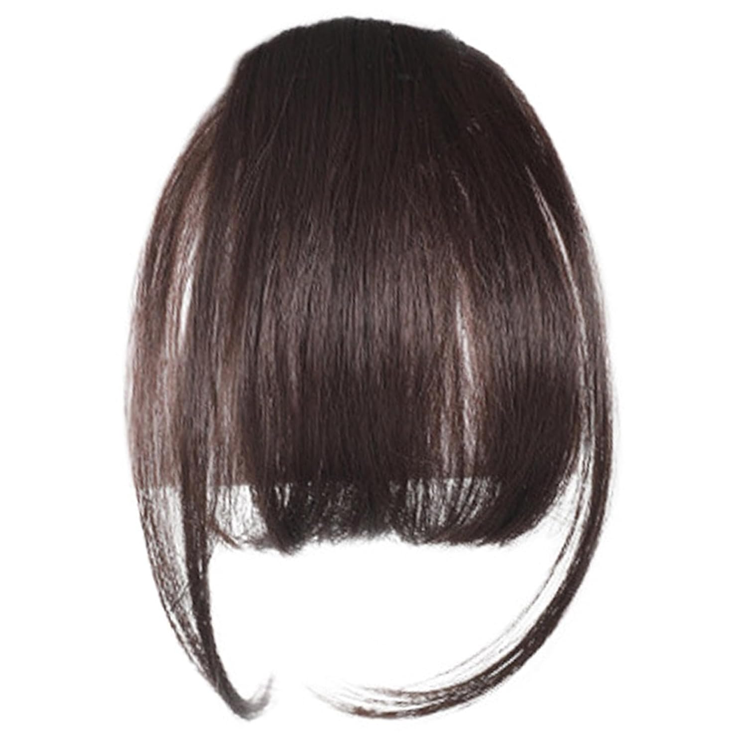 Clip In Bangs for Women 9.8" Natural Clip On Bangs Dark Brown Air Bangs Hair Clip with Temples & Invisible Breathable Net Curlable Cuttable Fake Bangs, Bangs Hair Clip Human Hair
