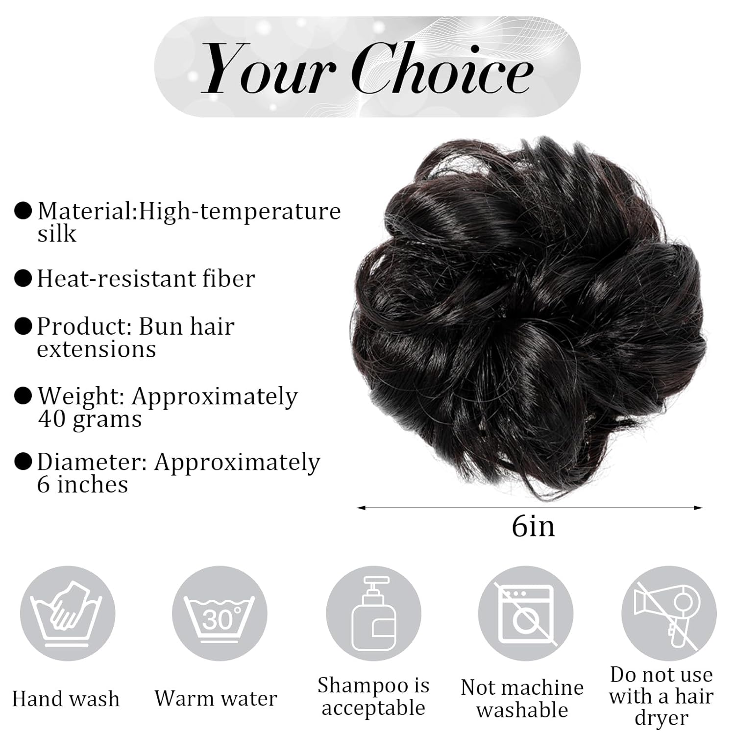 2 Pcs Messy Bun Hair Piece Wavy Curly Scrunchies Synthetic Chignon Ponytail Wig Hair Extensions Thick Tousled Updo Bun Hairpieces for Women Girls (Natural Dark Brown)