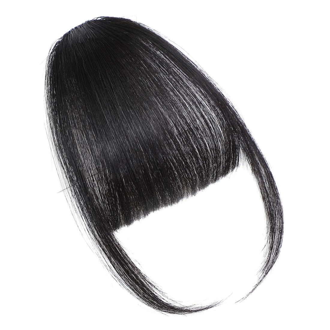 Clip in Bangs 100% Human Hair Clip in bangs Hair Extensions Fake Bangs Wispy Bangs Hair Clip Fringe With Temples Hairpieces Curved Air Bangs For Daily Wear (Natural Black, Wispy Bangs)