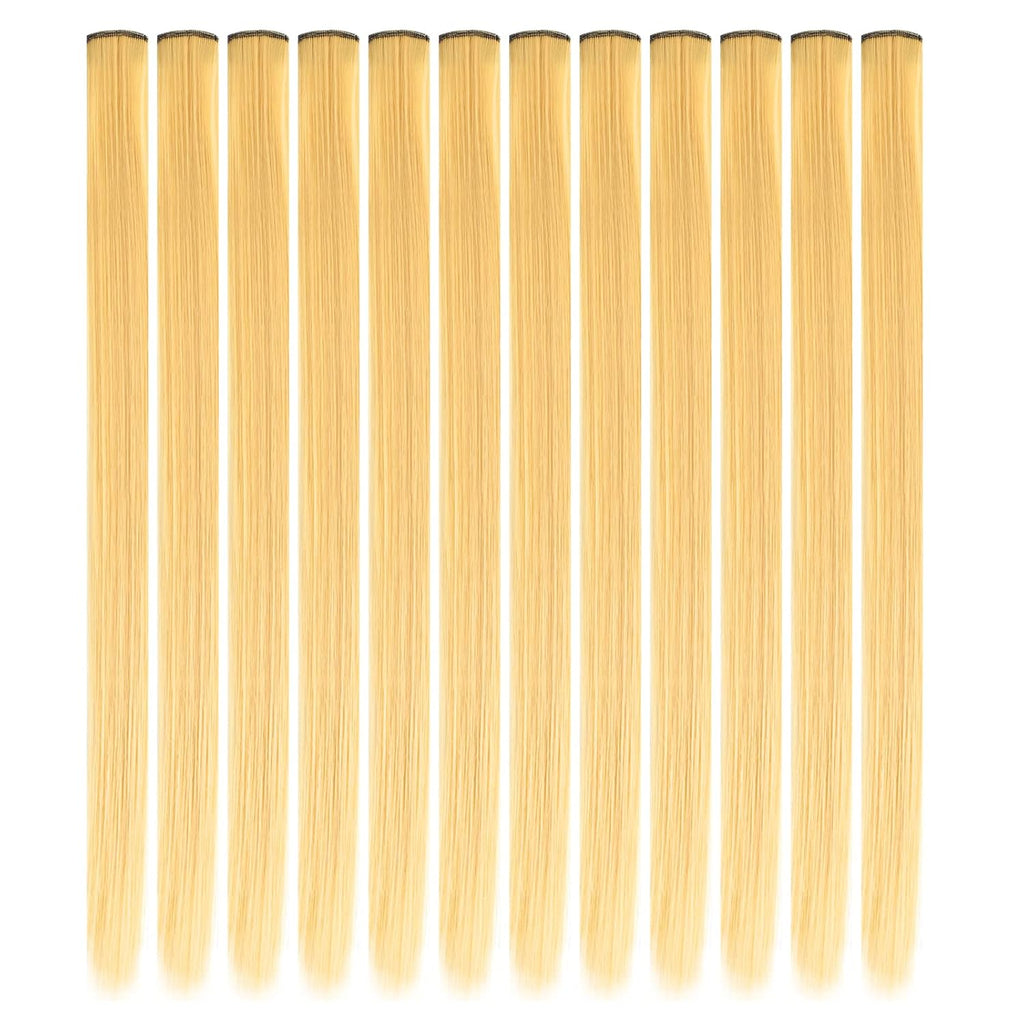 12 Pcs Clip in Hair Extensions, 22 Inch Colored Hair Extensions Party Highlights Long Straight Synthetic Hairpieces for Women Kids Girls (Off White)