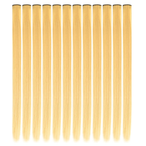 12 Pcs Clip in Hair Extensions, 22 Inch Colored Hair Extensions Party Highlights Long Straight Synthetic Hairpieces for Women Kids Girls (Off White)