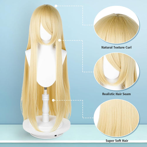 100cm / 40 Inch Long Wig, Universal Anime Costume Cosplay Wig, Perfect for Party, Daily-Use, Festivals, and Halloween, Great for TV, Film, Anime Game Character Cosplay (Blonde)