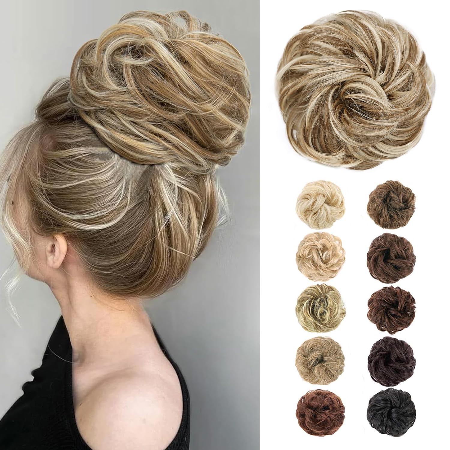 Messy Hair Bun Hair Scrunchies Extension Curly Wavy Messy Bun Hair Synthetic Chignon Hairpieces for Women(12AH613)