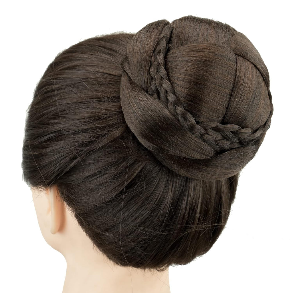Hair Bun Wig – Updo Braided Chignon for Dancers, Donut Hairpiece with Scrunchie, Hair Cover Accessory (Chocolate Brown)