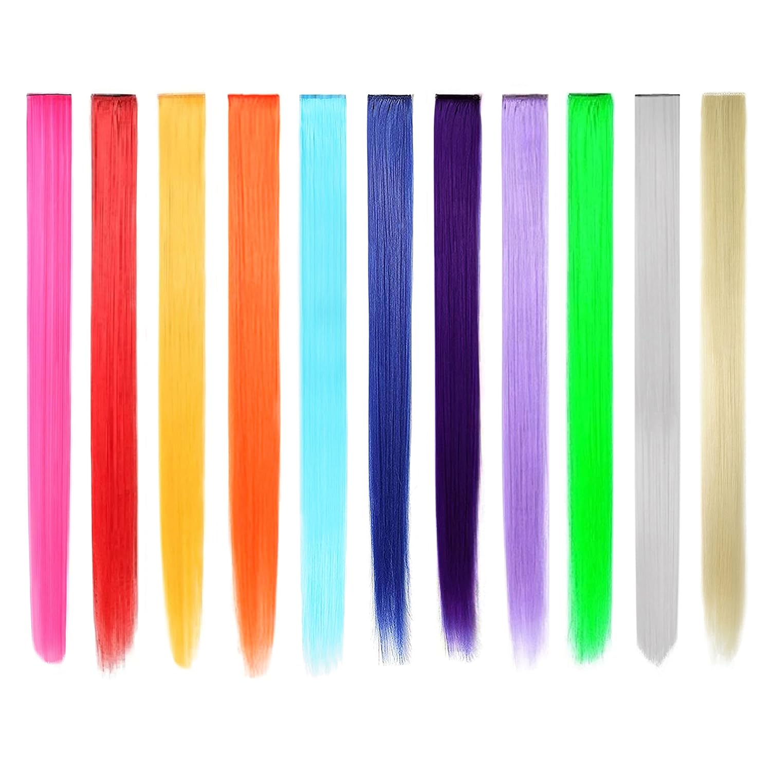 Bundle 11 Pieces Rainbow Multi-Color 21 Inches Straight Party Highlights Clip In Synthetic Hair Extensions  Halloween Costume