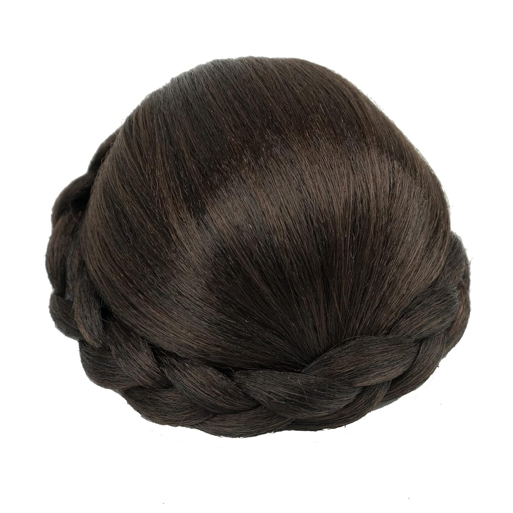 Small Size Braided Chignon Dancer Hair Cover Donut Hairpieces Scrunchies Hair Bun Wig Updo Wedding Party for Women (M5 Chocolate Brown)