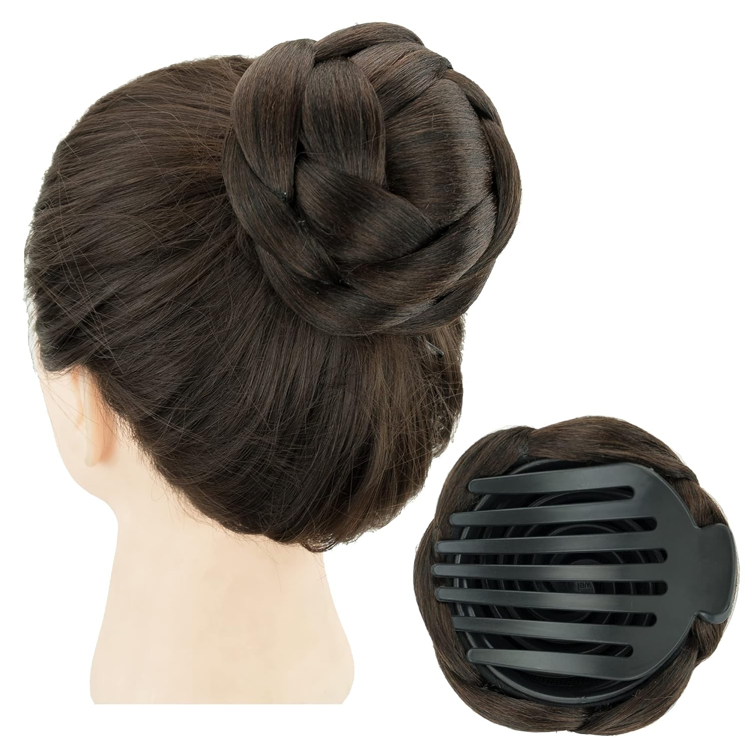 Braided Chignon Hair Donut Hairpieces Dancer Scrunchie Claw Hair Bun Updo Wig (Chocolate Brown)