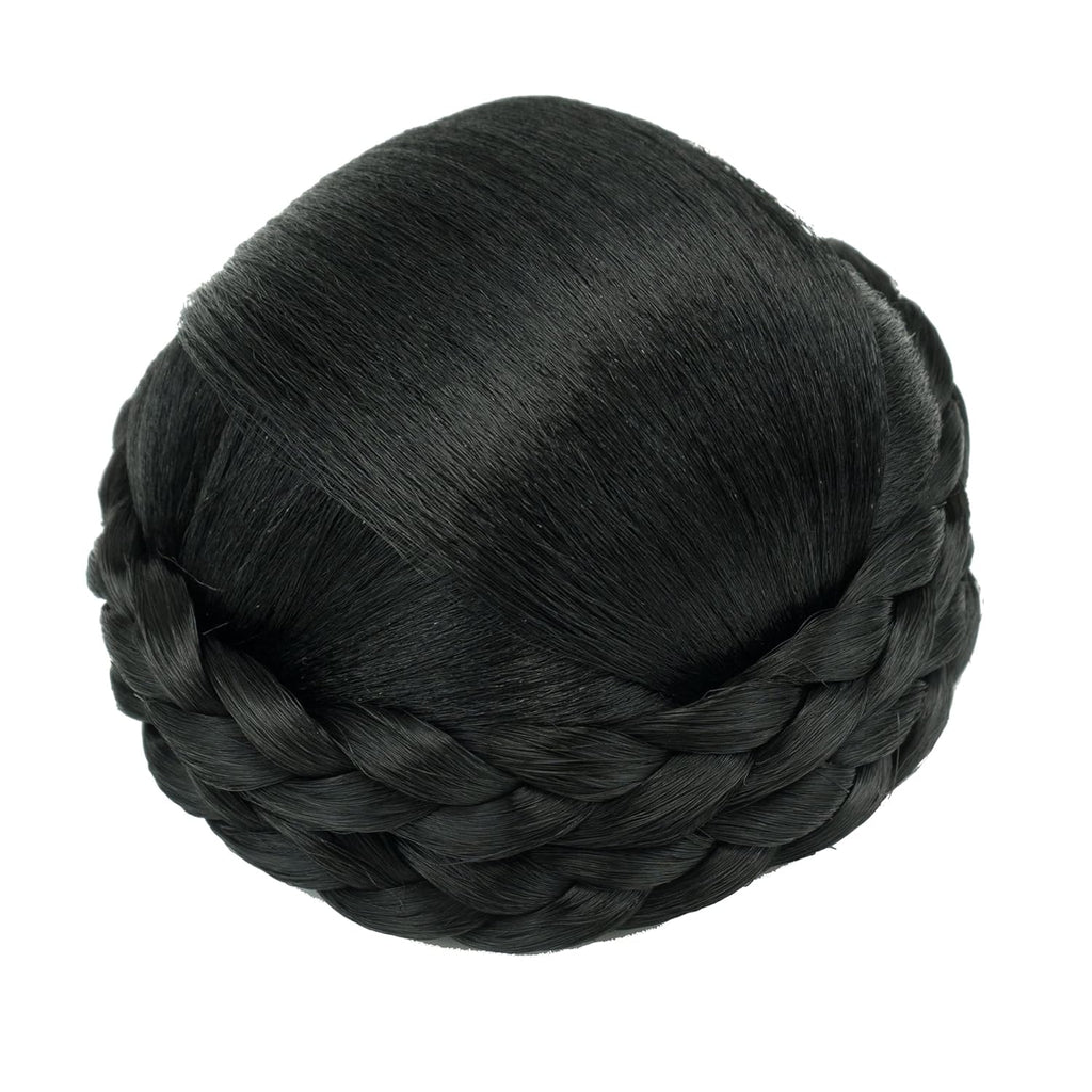 Small Size Hair Bun Wigs Updo Styles Braided Chignon Dancer Hair Covers Donut Hairpiece Scrunchie (Black)