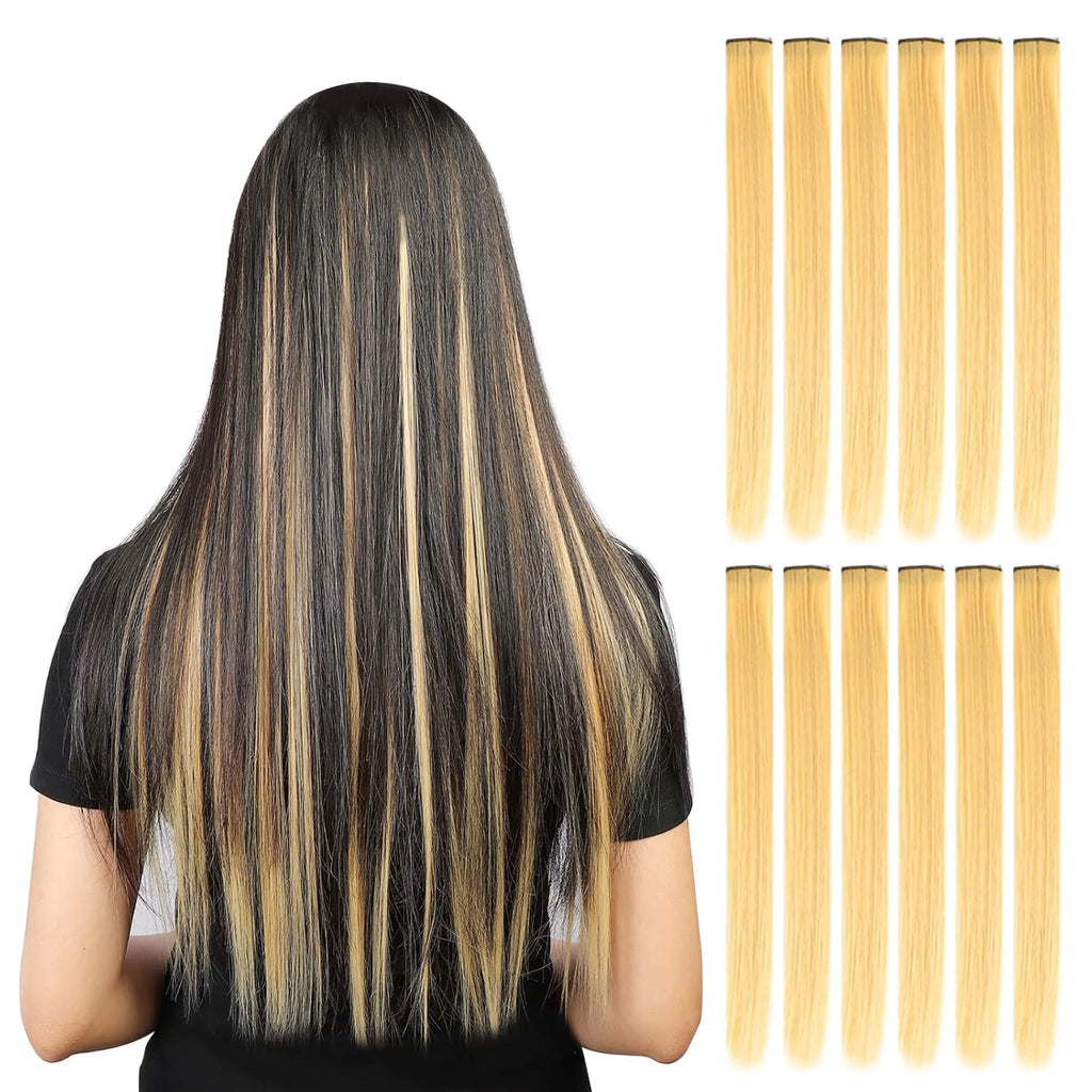 12 Pcs Clip in Hair Extensions, 22 Inch Colored Hair Extensions Party Highlights Long Straight Synthetic Hairpieces for Women Kids Girls (Off White)