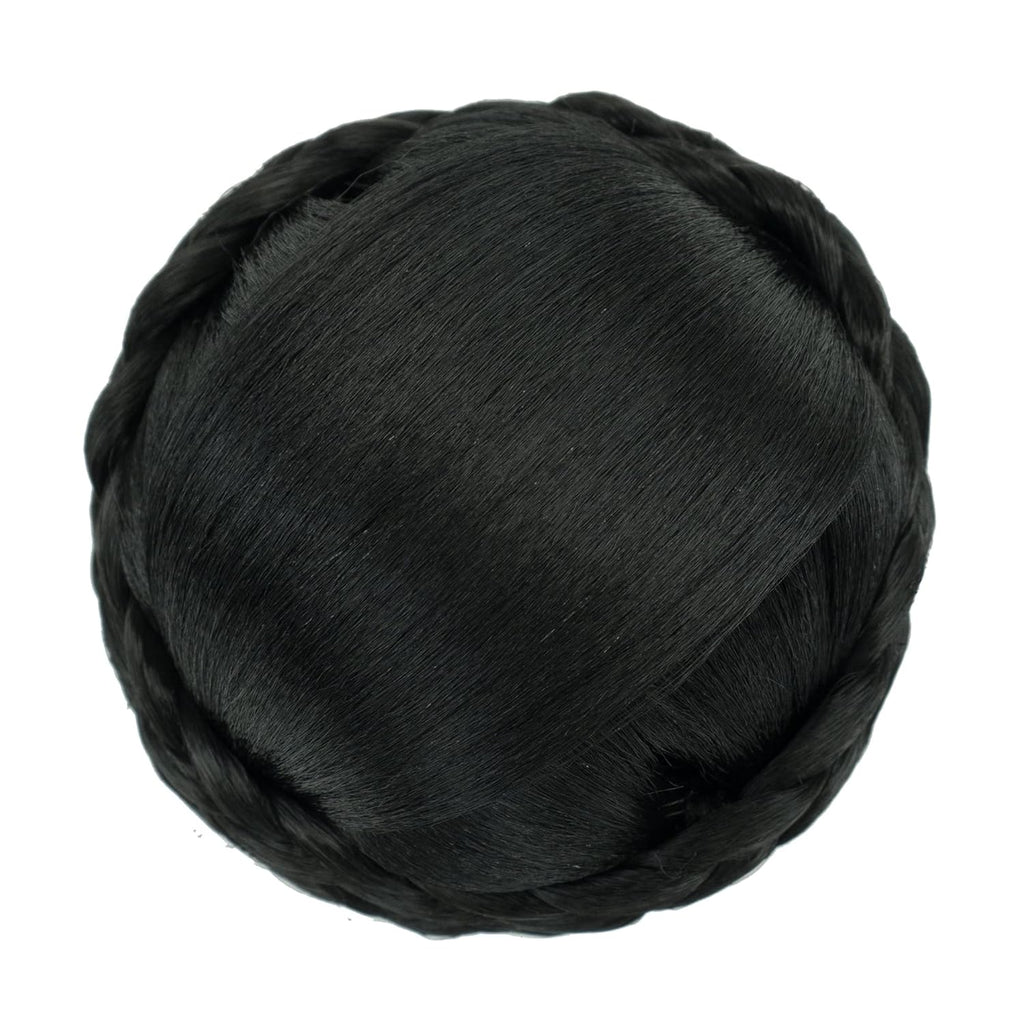 Small Size Hair Bun Wigs Updo Styles Braided Chignon Dancer Hair Covers Donut Hairpiece Scrunchie (Black)