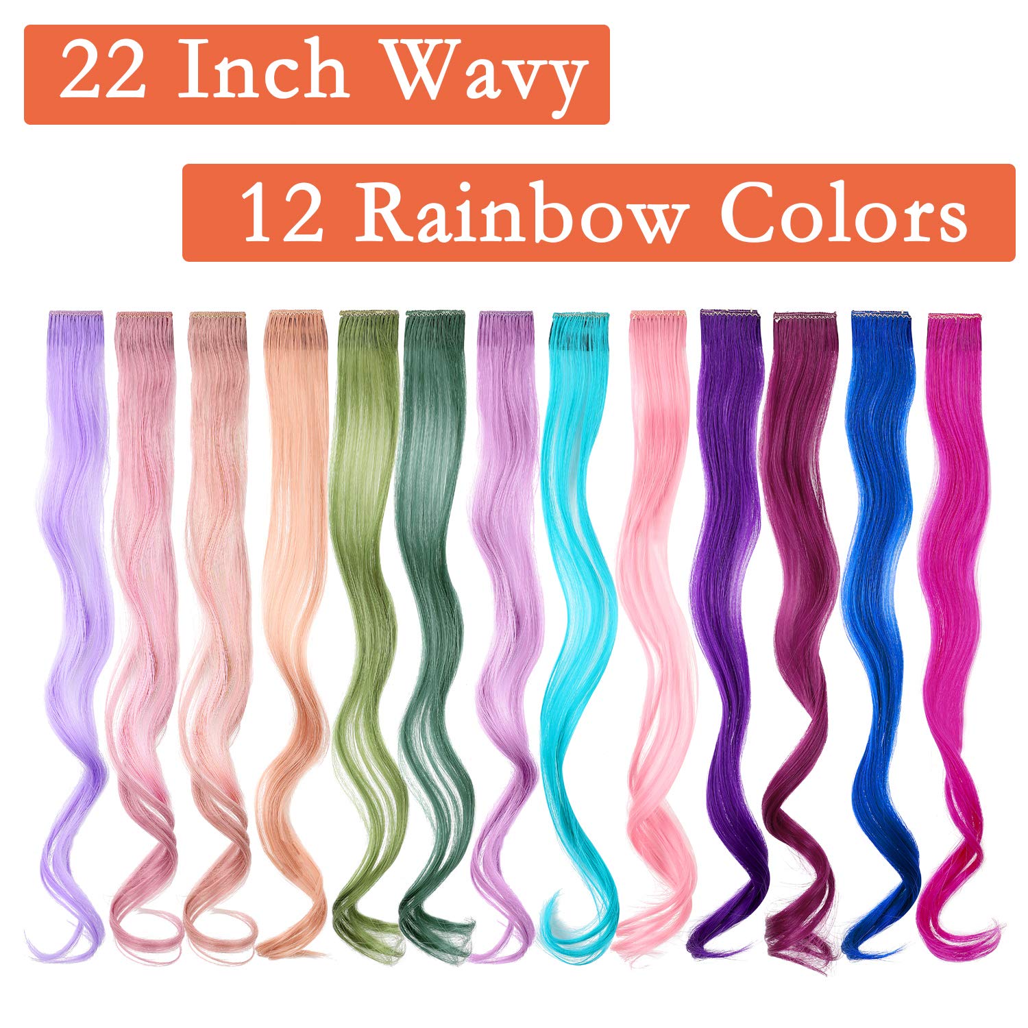 Colored hair extensions 22 Inch Rainbow Hair Synthetic straight Hair Extensions for Women Girls Kids Gift Multi-Colors Party Clip in Synthetic Hairpiece