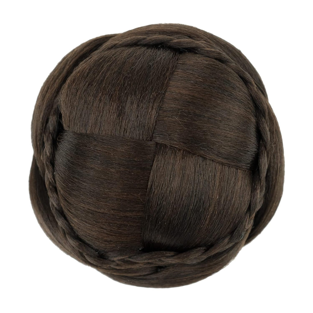 Hair Bun Wig – Updo Braided Chignon for Dancers, Donut Hairpiece with Scrunchie, Hair Cover Accessory (Chocolate Brown)