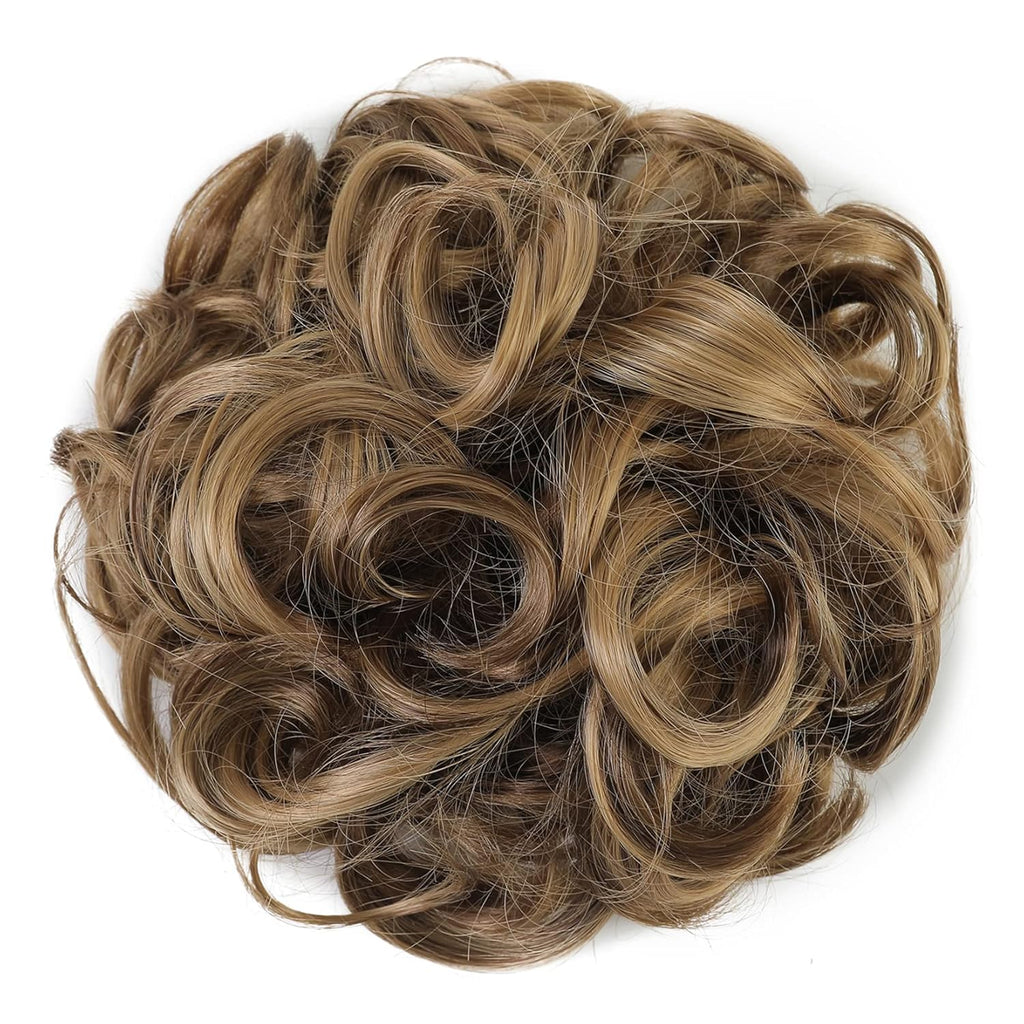 Big Messy Bun Extension Curly Hair Buns Hair Pieces for Women Synthetic Wavy Large Scrunchies Thick Updo Ponytail (Medium Ash Brown & Light Ash Blonde Highlights -#83A)